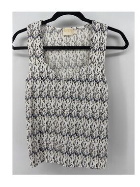 Nation LTD smocked 100% Cotton White Tank with Floral Pattern